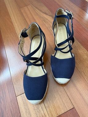 Talbots Navy Strappy Espadrille Wedge Sandals